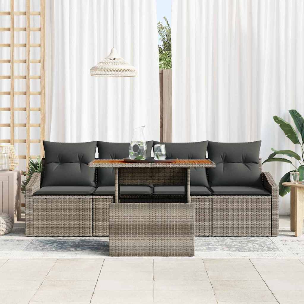 Garten-Sofa-Set mit Speicher 5 pcs Grau Poly Rattan