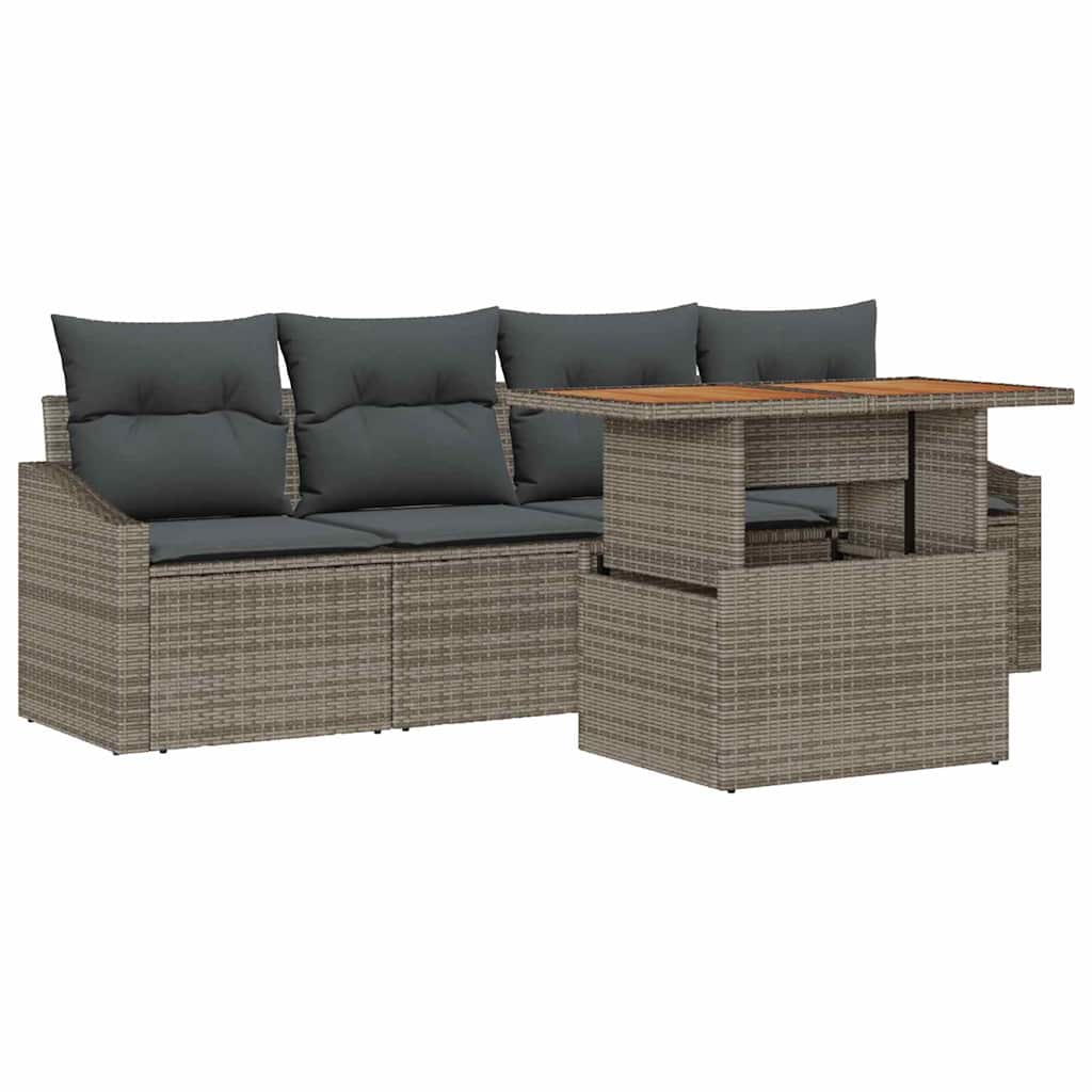 Garten-Sofa-Set mit Speicher 5 pcs Grau Poly Rattan
