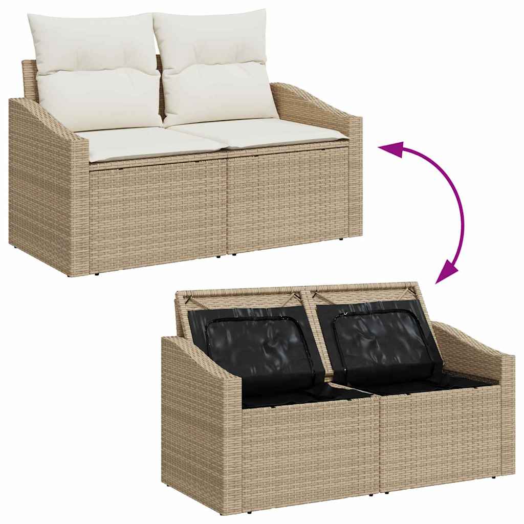 Garten-Sofa-Set mit Speicher 5 pcs Beige Poly Rattan
