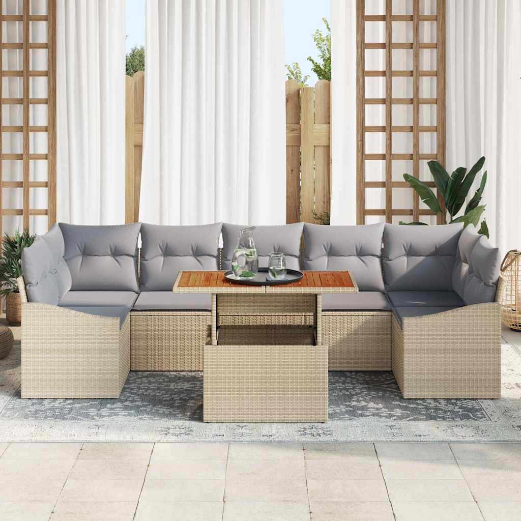Garten-Sofa-Set mit Speicher 8 pcs Beige und Hellgrau
