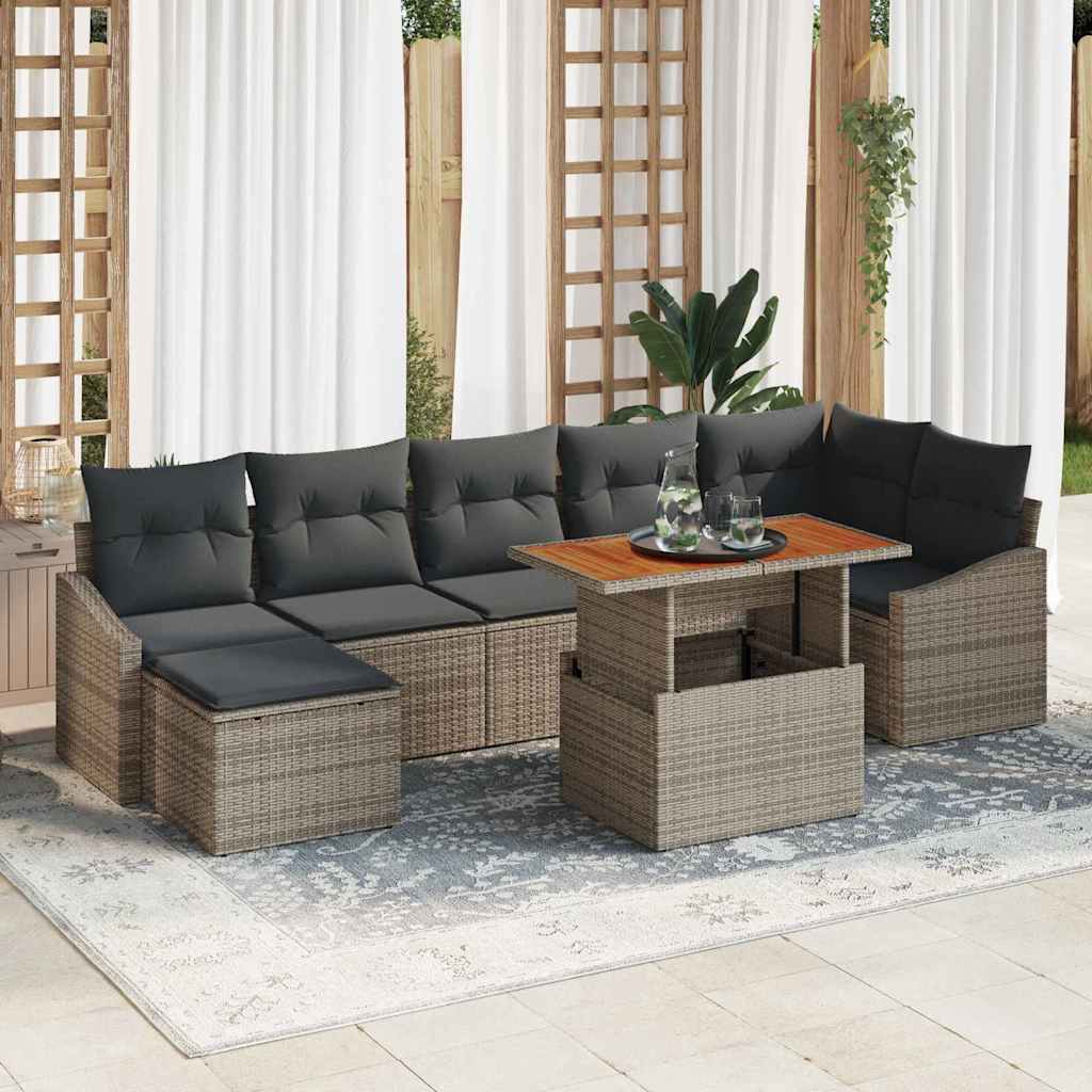 Garten-Sofa-Set mit Speicher 8 pcs Grau Poly Rattan