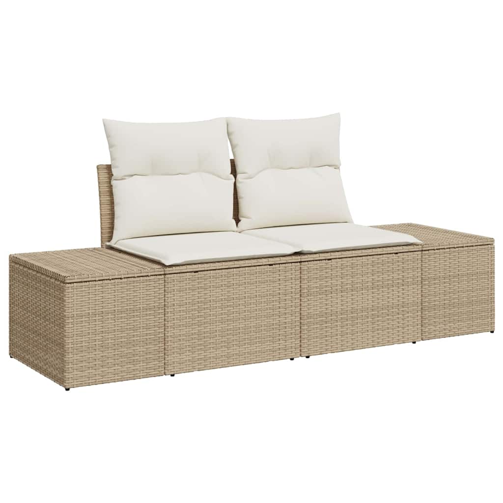 Garten-Sofa-Set mit Speicher 5 pcs Beige Poly Rattan