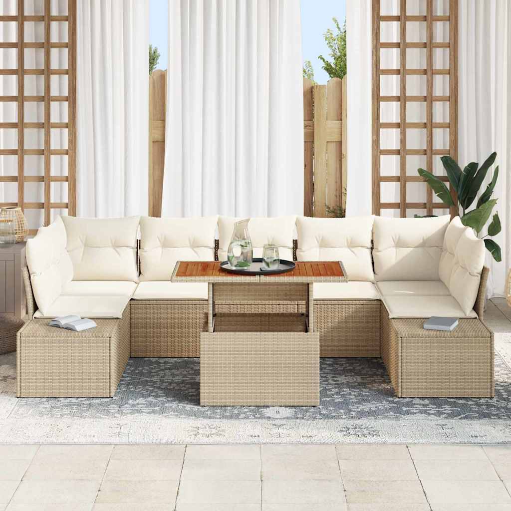 Garten-Sofa-Set mit Speicher 8 pcs Beige Poly Rattan