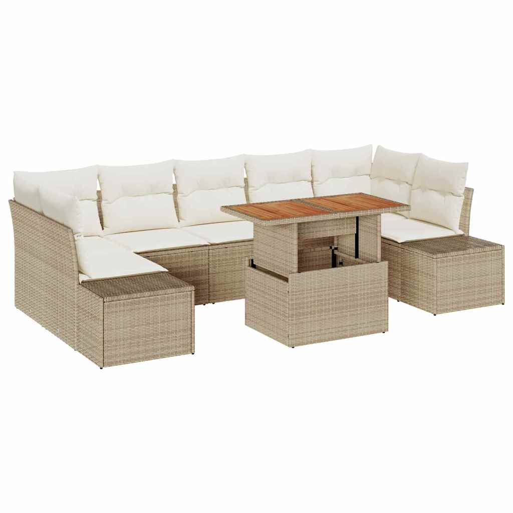 Garten-Sofa-Set mit Speicher 8 pcs Beige Poly Rattan