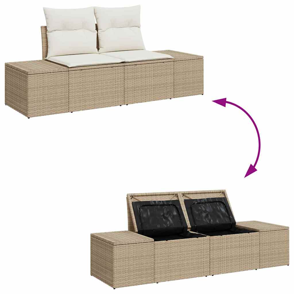 Garten-Sofa-Set mit Speicher 8 pcs Beige Poly Rattan