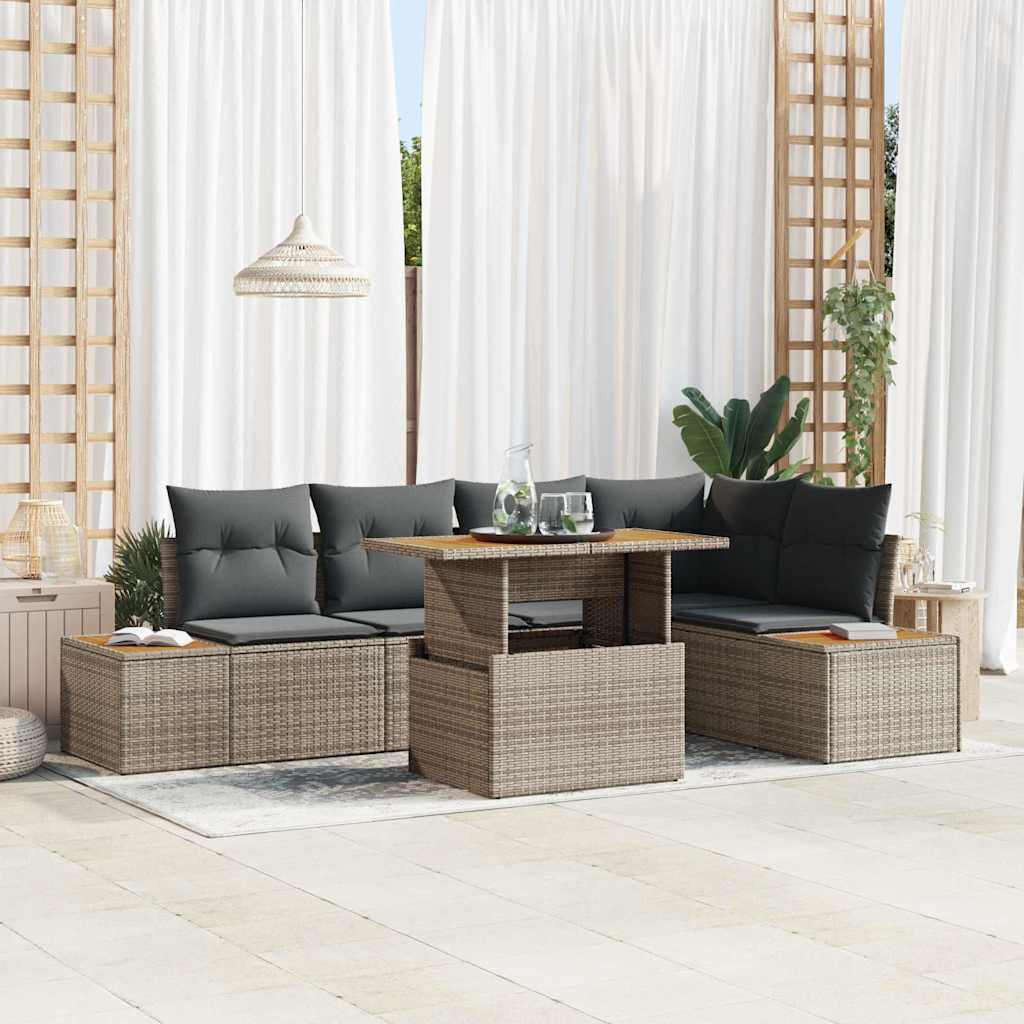 Garten-Sofa-Set mit Speicher 6 pcs Grau Poly Rattan