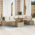 Garten-Sofa-Set mit Speicher 7 pcs Beige Poly Rattan