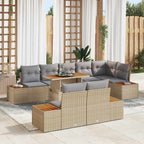 Garten-Sofa-Set mit Speicher 9 pcs Beige Poly Rattan