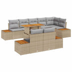 Garten-Sofa-Set mit Speicher 9 pcs Beige Poly Rattan