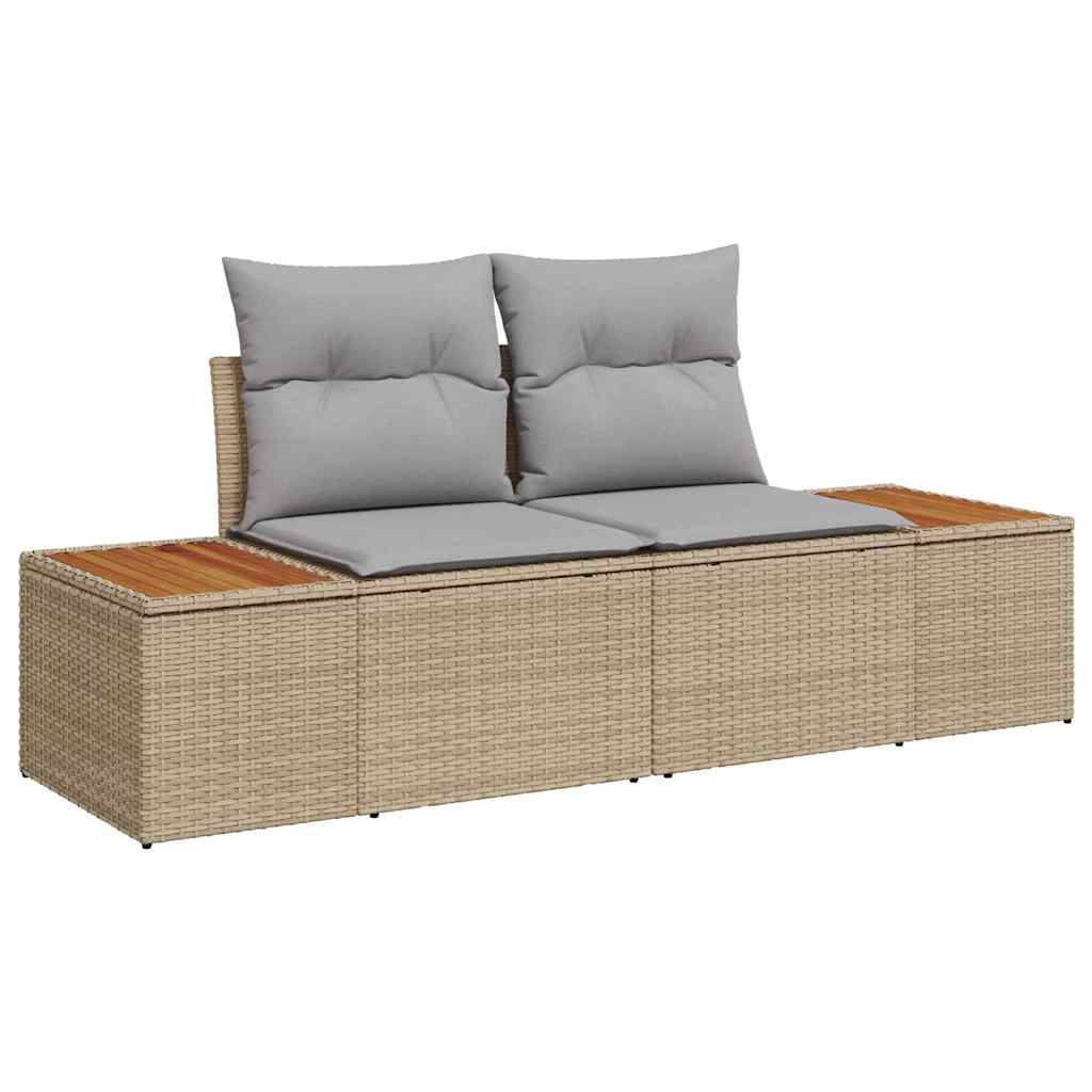 Garten-Sofa-Set mit Speicher 9 pcs Beige Poly Rattan