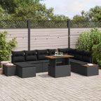 Garten-Sofa-Set mit Speicher 9 pcs Schwarz Poly Rattan