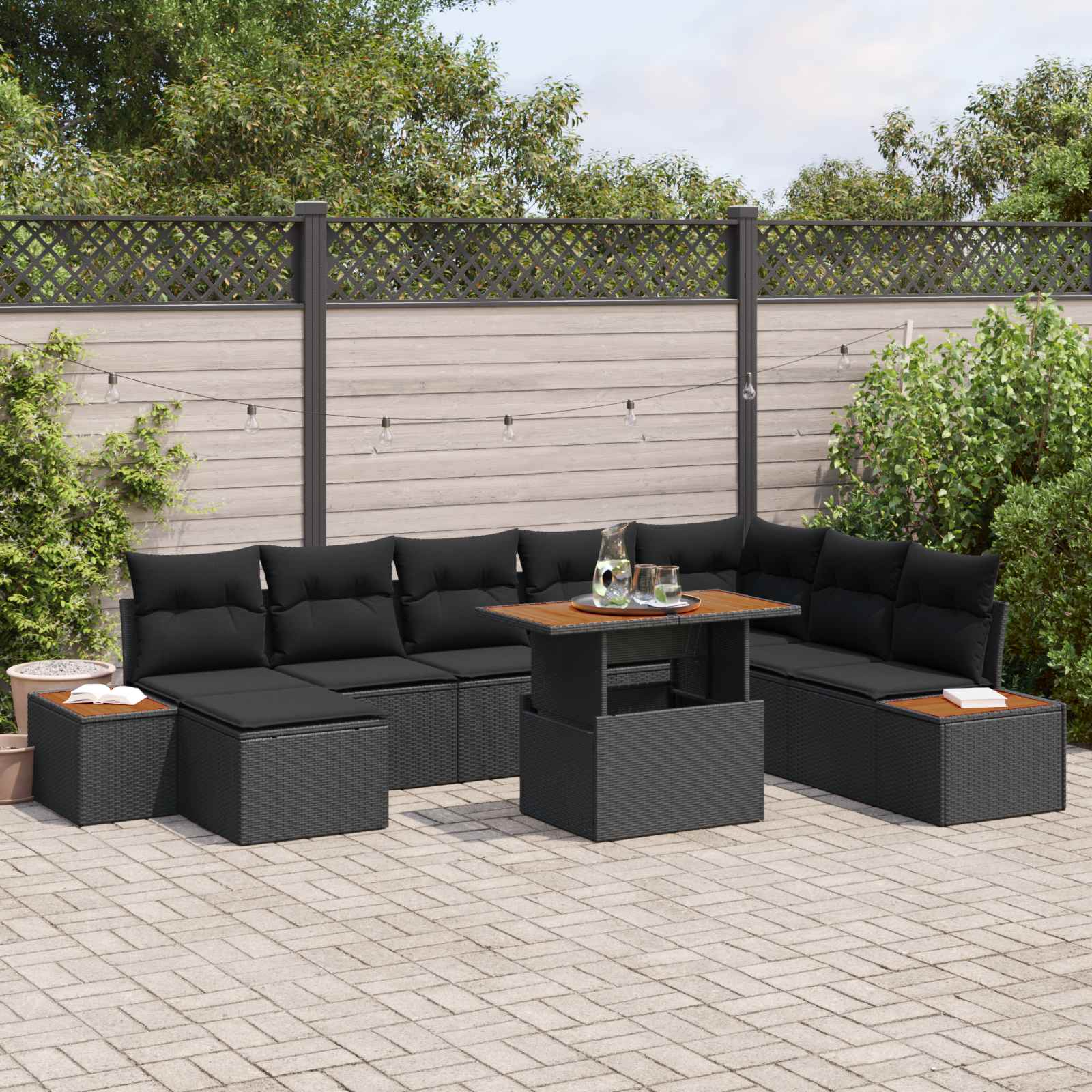 Garten-Sofa-Set mit Speicher 9 pcs Schwarz Poly Rattan