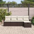 Gartensofa-set mit Kissen 5 pcs Braun und Creme Poly-Rattan