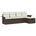 Gartensofa-set mit Kissen 5 pcs Braun und Creme Poly-Rattan