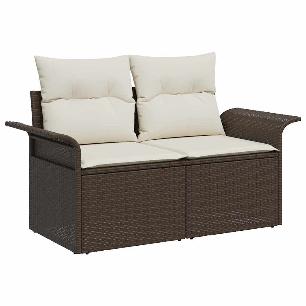 Gartensofa-set mit Kissen 5 pcs Braun und Creme Poly-Rattan