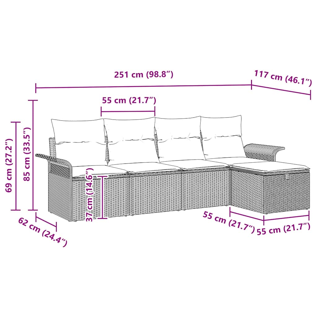 Gartensofa-set mit Kissen 5 pcs Braun und Creme Poly-Rattan