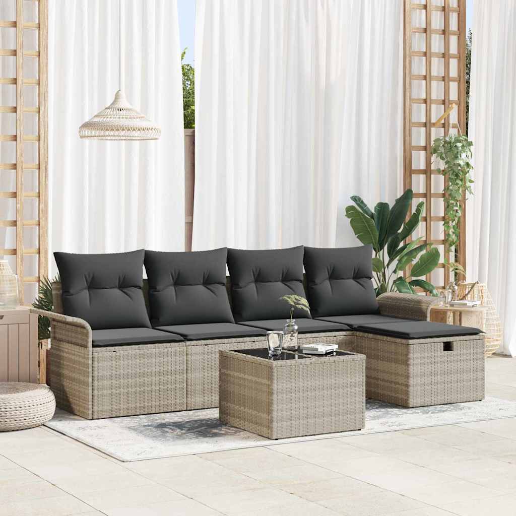 Gartensofa-set mit Kissen 6 pcs Hellgrau Poly-Rattan