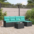 Gartensofa-set mit Kissen 6 pcs Schwarz und Türkis Poly-Rattan