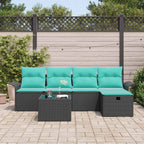 Gartensofa-set mit Kissen 6 pcs Schwarz und Türkis Poly-Rattan