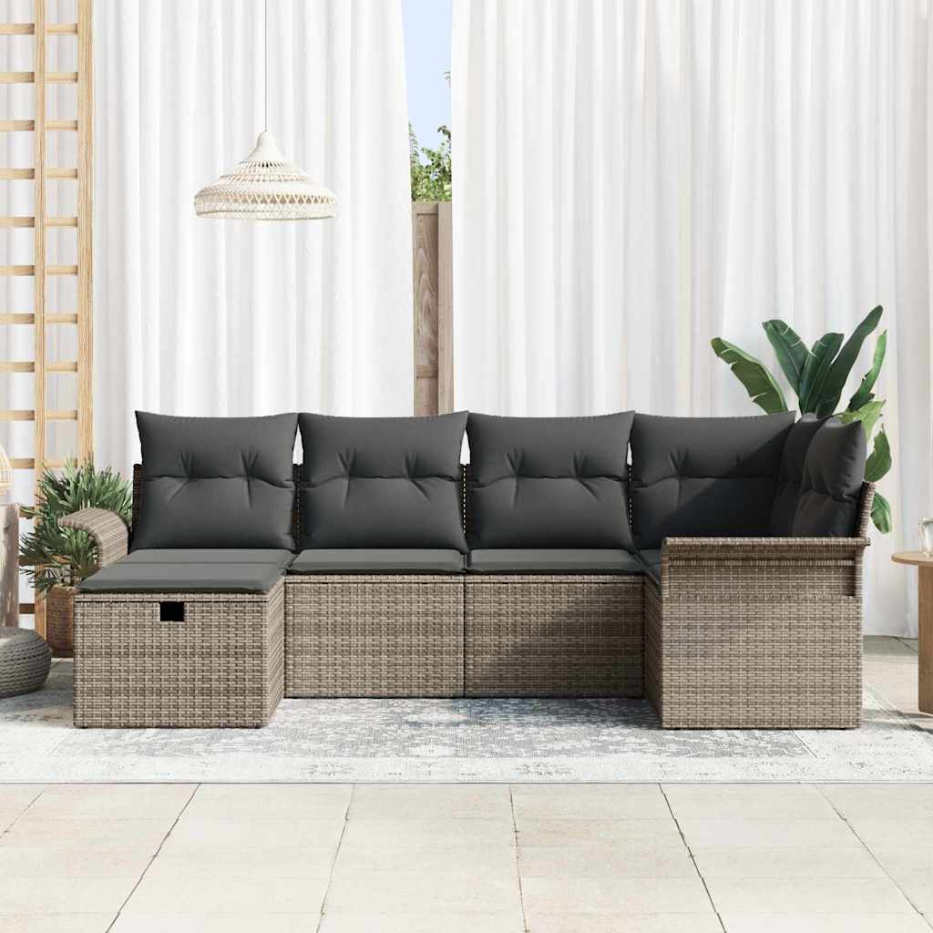 Gartensofa-set mit Kissen mit Speicher 6 pcs Grau Poly-Rattan