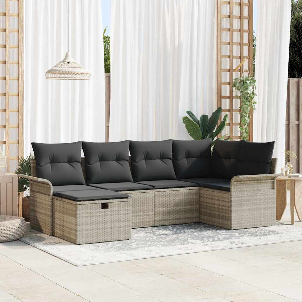 Gartensofa-set mit Kissen 6 pcs Hellgrau Poly-Rattan
