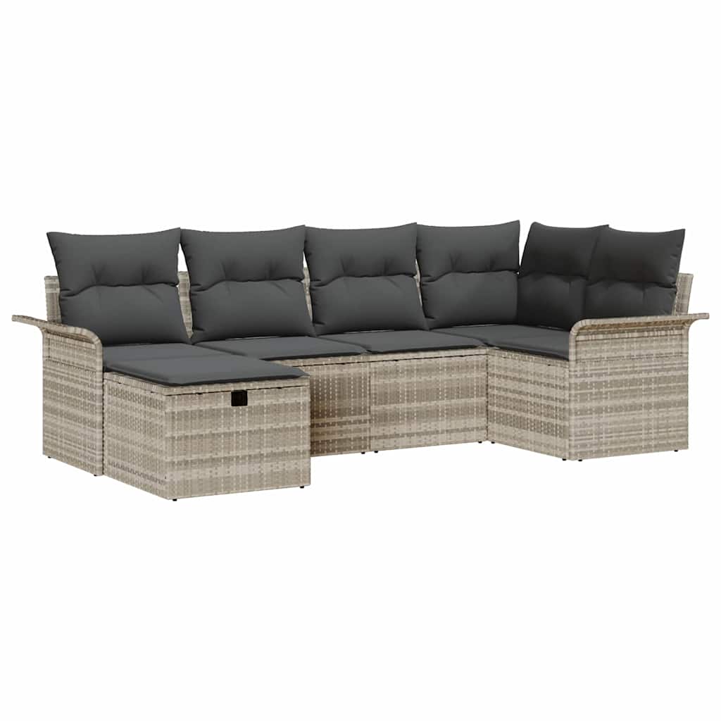 Gartensofa-set mit Kissen 6 pcs Hellgrau Poly-Rattan