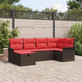 Gartensofa-set mit Kissen 6 pcs Braun und Rot Poly-Rattan