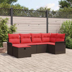 Gartensofa-set mit Kissen 6 pcs Braun und Rot Poly-Rattan