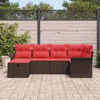Gartensofa-set mit Kissen 6 pcs Braun und Rot Poly-Rattan