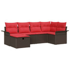 Gartensofa-set mit Kissen 6 pcs Braun und Rot Poly-Rattan