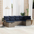 Gartensofa-set mit Kissen 6 pcs Grau und Marineblau Poly-Rattan