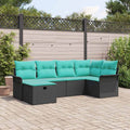 Gartensofa-set mit Kissen 6 pcs Schwarz und Türkis Poly-Rattan