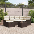 Gartensofa-set mit Kissen 7 pcs Braun und Creme Poly-Rattan