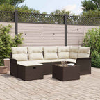 Gartensofa-set mit Kissen 7 pcs Braun und Creme Poly-Rattan