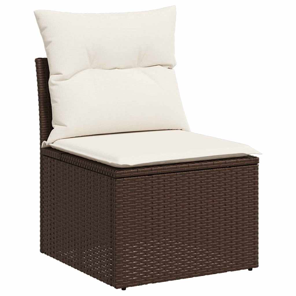 Gartensofa-set mit Kissen 7 pcs Braun und Creme Poly-Rattan