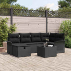 Gartensofa-set mit Kissen 7 pcs Schwarz Poly-Rattan