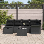 Gartensofa-set mit Kissen 7 pcs Schwarz Poly-Rattan
