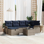 Gartensofa-set mit Kissen 7 pcs Grau und Marineblau Poly-Rattan