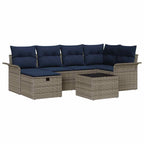 Gartensofa-set mit Kissen 7 pcs Grau und Marineblau Poly-Rattan