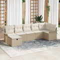 Gartensofa-set mit Kissen 7 pcs Beige und Creme Poly-Rattan