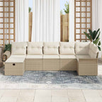 Gartensofa-set mit Kissen 7 pcs Beige und Creme Poly-Rattan