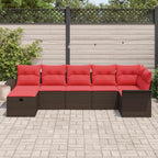 Gartensofa-set mit Kissen 7 pcs Braun und Rot Poly-Rattan