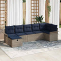 Gartensofa-set mit Kissen 7 pcs Grau und Marineblau Poly-Rattan