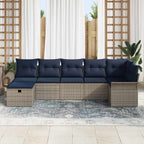 Gartensofa-set mit Kissen 7 pcs Grau und Marineblau Poly-Rattan