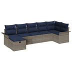 Gartensofa-set mit Kissen 7 pcs Grau und Marineblau Poly-Rattan