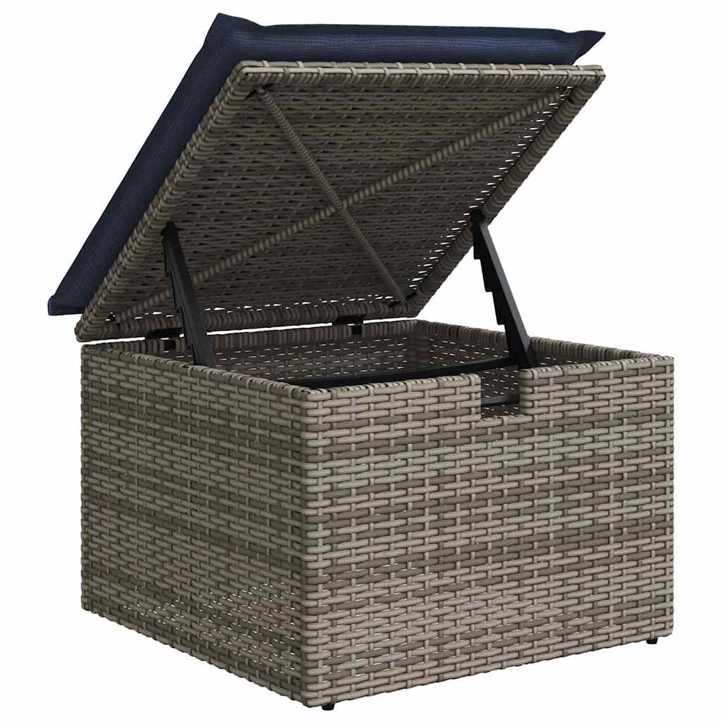 Gartensofa-set mit Kissen 7 pcs Grau und Marineblau Poly-Rattan