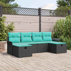 Gartensofa-set mit Kissen 6 pcs Schwarz und Türkis Poly-Rattan