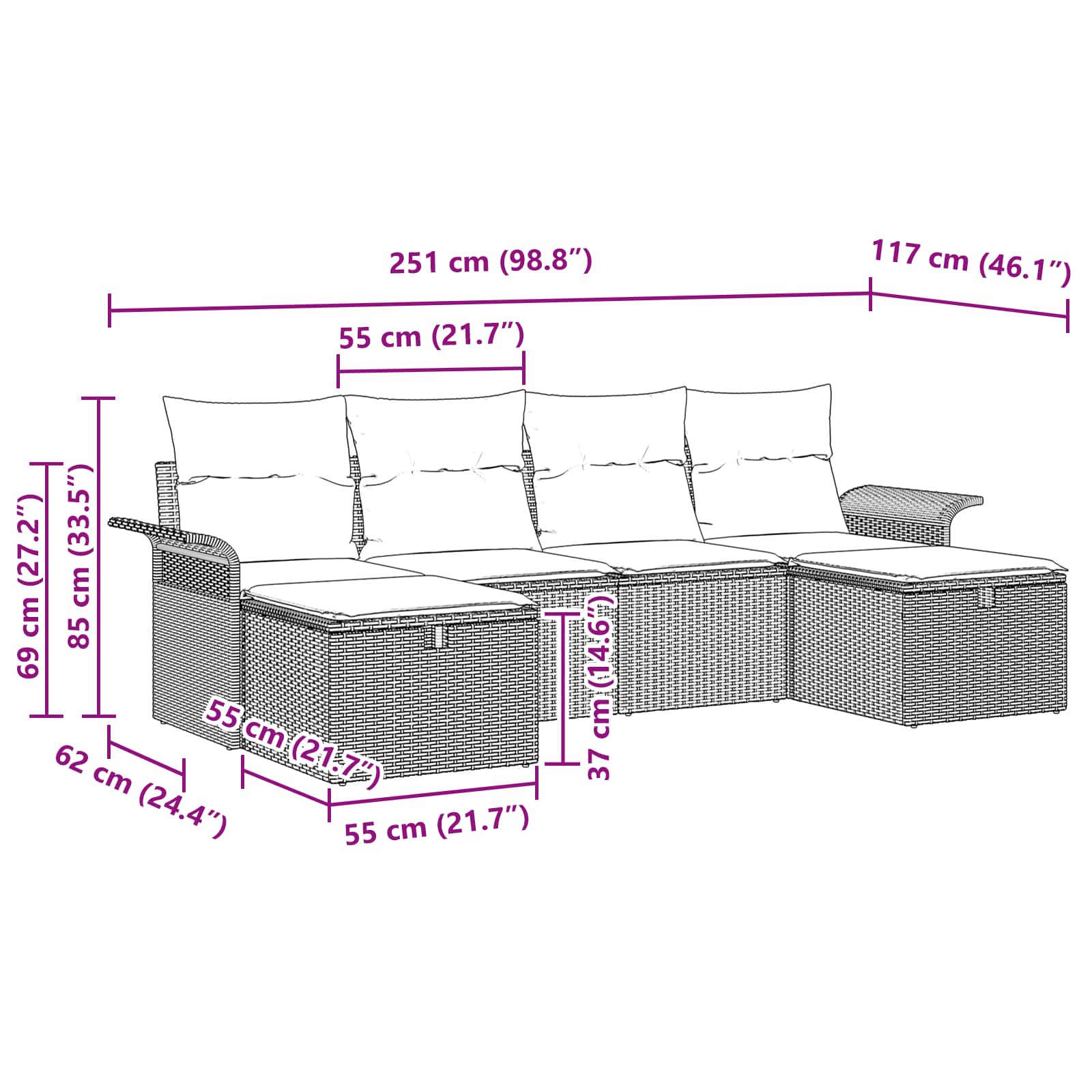 Gartensofa-set mit Kissen 6 pcs Schwarz und Türkis Poly-Rattan