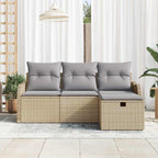 Gartensofa-set mit Kissen 4 pcs Beige und Hellgrau Poly-Rattan