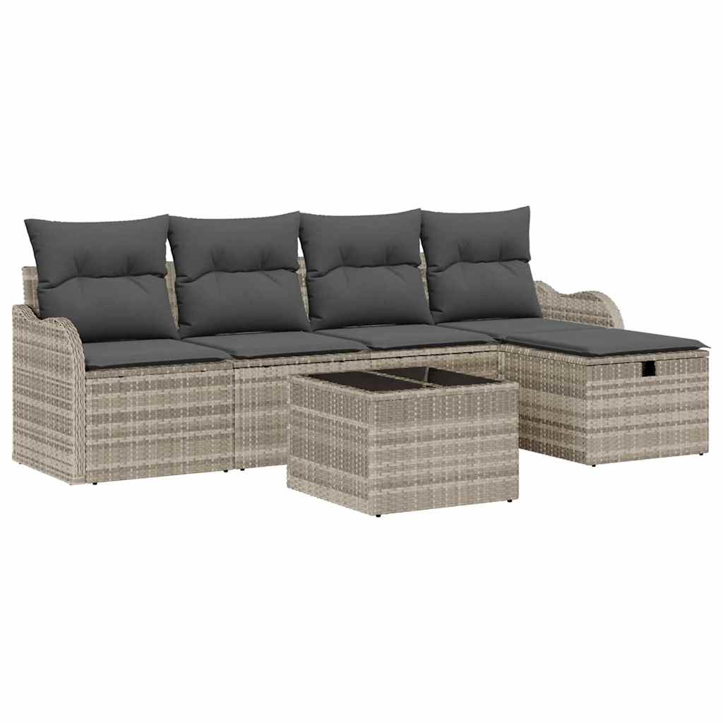 Gartensofa-set mit Kissen 6 pcs Hellgrau Poly-Rattan